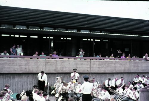 The BIU Band played at Central School in the late 1960s and Stephen is pictured to the conductor’s right at the front of the euphonium row. Wayne Orr is in the cornet row at the left of the conductor, second from the front.