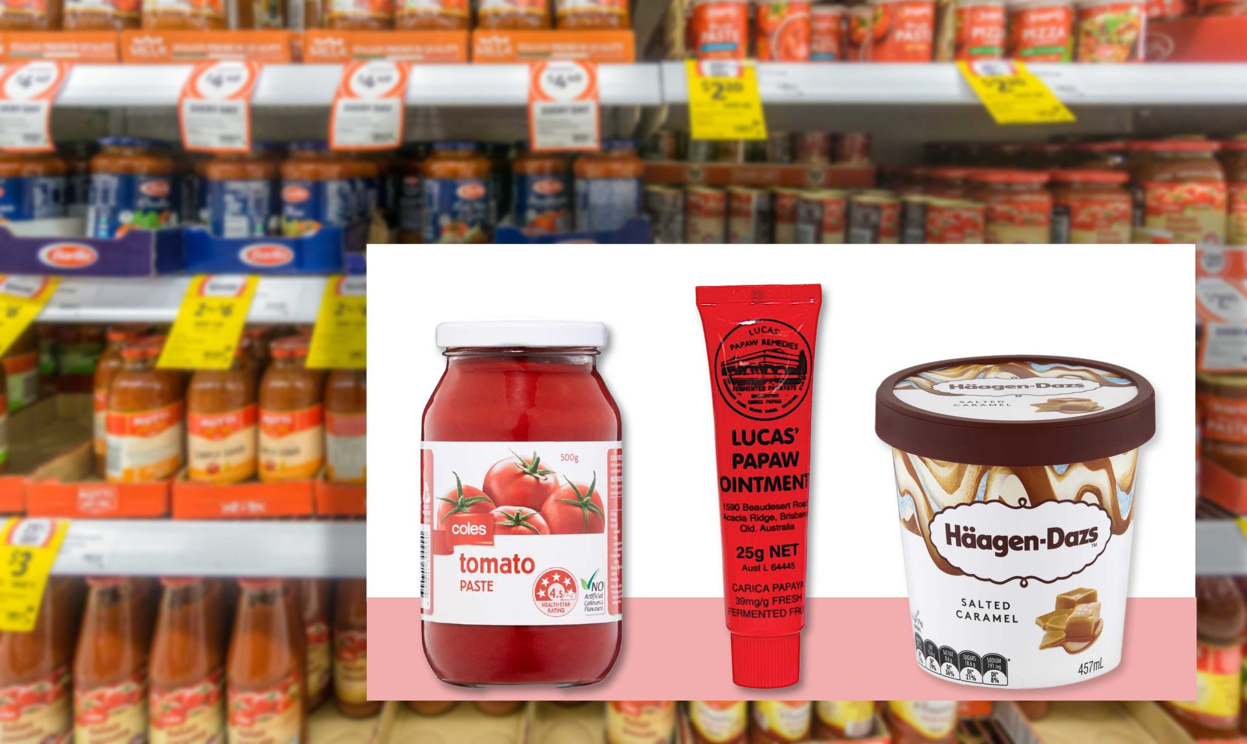 Häagen-Dazs ice cream, Lucas’ Paw Paw ointment and Coles tomato paste are all subject to an immediate recall. PICTURE: BARRIER TRUTH