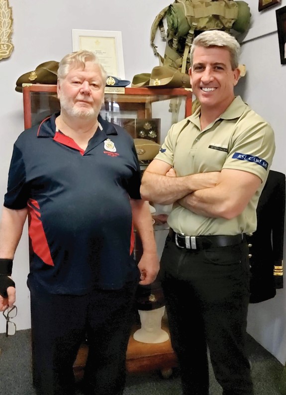 Broken Hill RSL’s Des Kennedy (left) with RSL Care South Australia’s Nathan Klinge at Friday’s meeting.