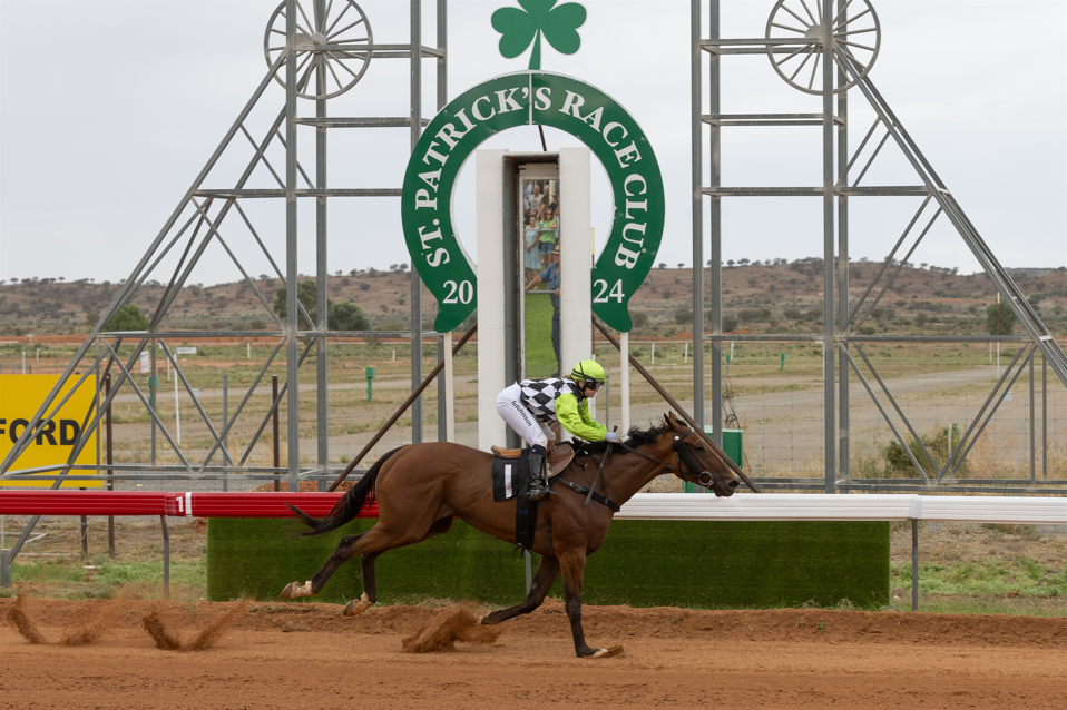 Shiny Rock wins the Outback Cup at the 59th annual St Patrick's Races in Broken Hill